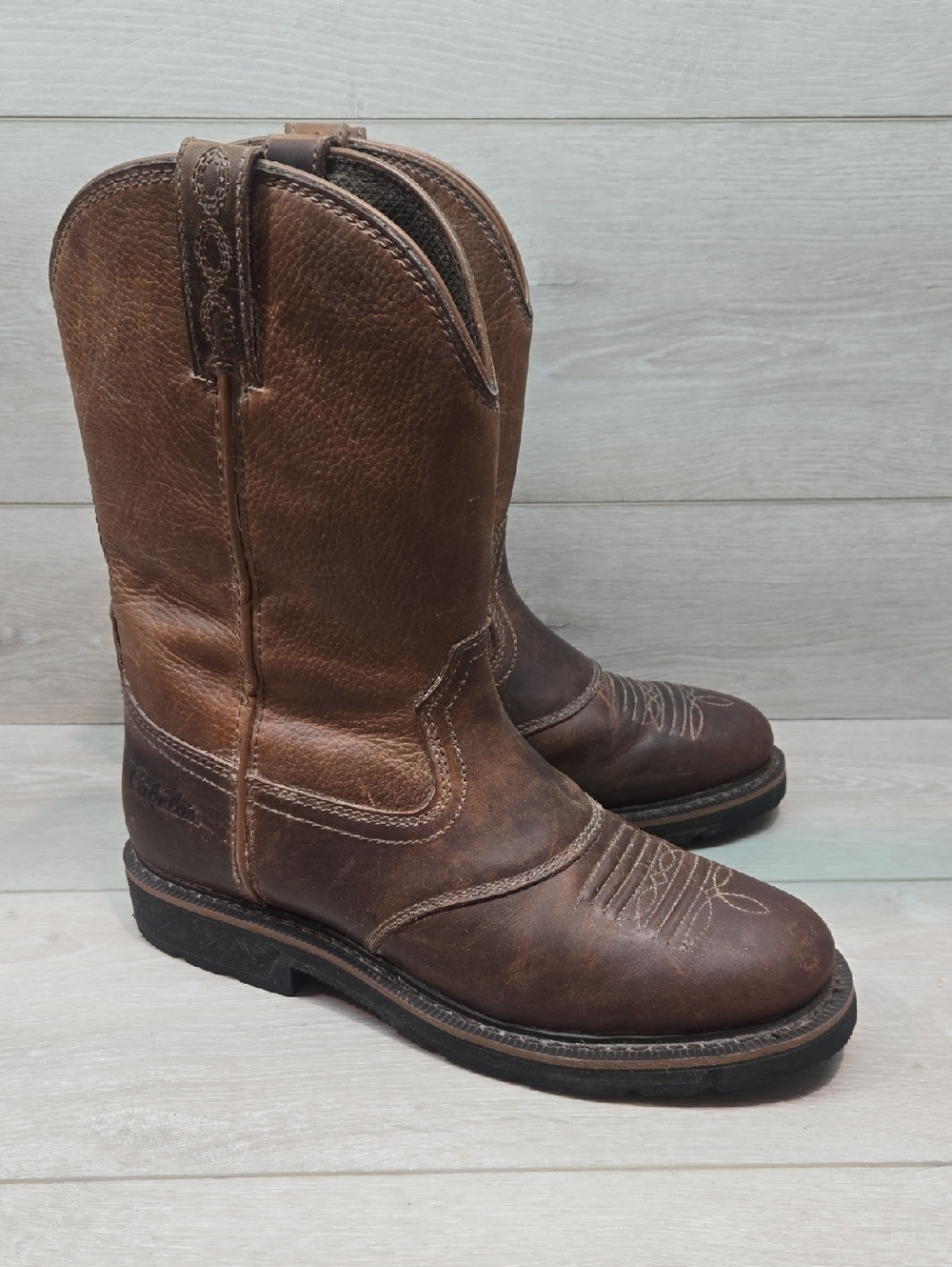 Cabelas Men's 82-5522 Brown Leather Western Work Boots Shoes Sz 9.5D